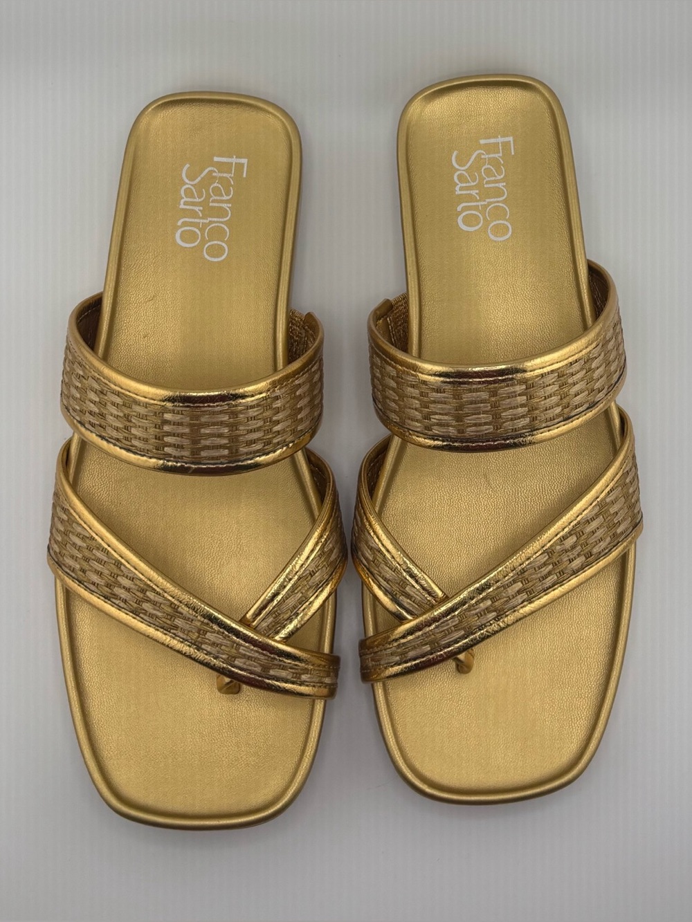 Franco Sarto Estella2 Gold Metallic Woven Slide Sandals Women’s 7.5